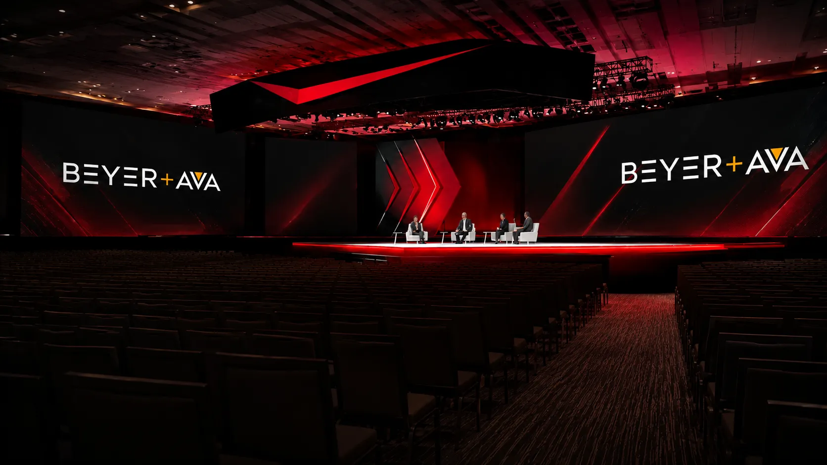 Large-scale conference stage with red lighting